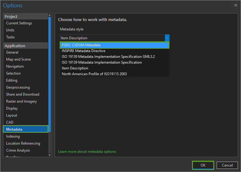 Choose metadata style