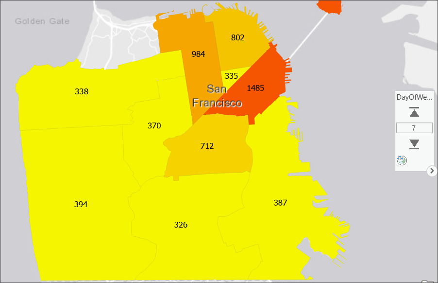 Map showing crime totals for burglary/theft