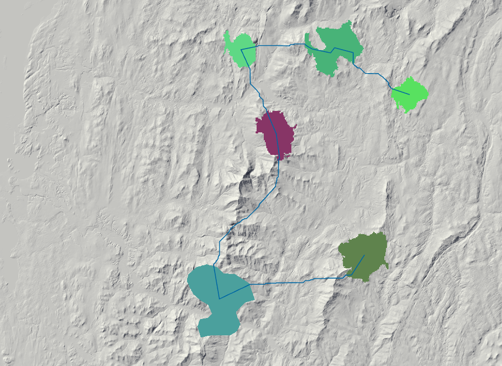 Least cost path between potential bobcat habitats