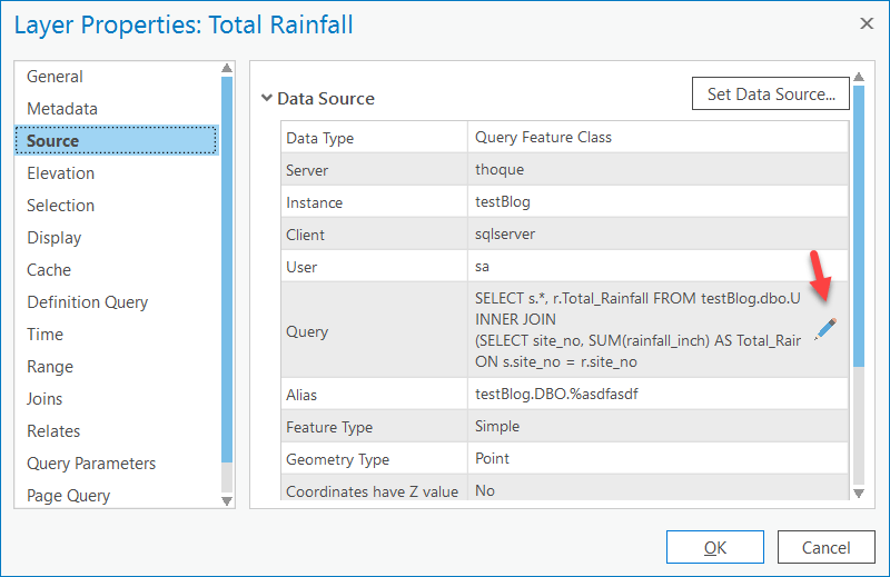 Source tab on a Layer Properties page