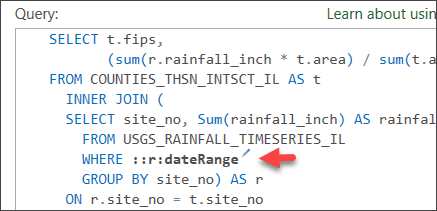 Edit Query Layer dialog with a range parameter Edit Query Layer dialog with a range parameter