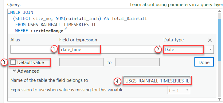 Define a date range parameter