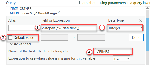 Defining DayOfWeekRange parameter