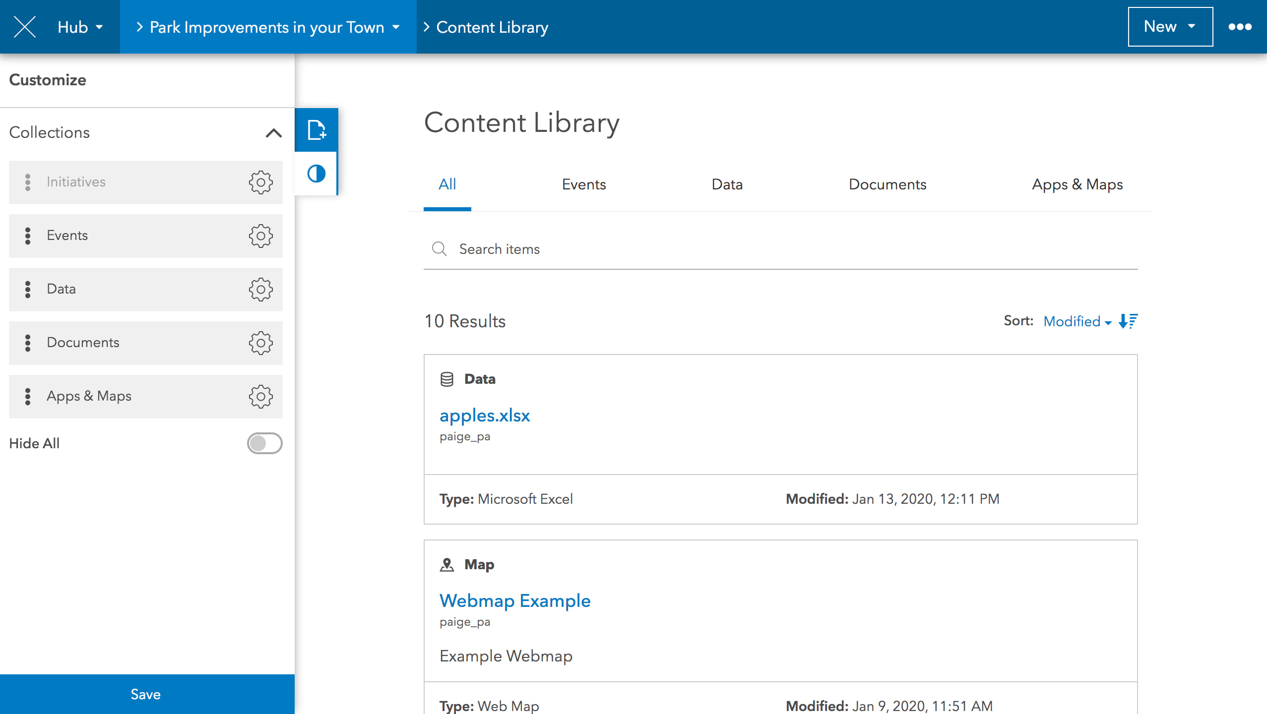 The content library for an initiative. The content library for an initiative.