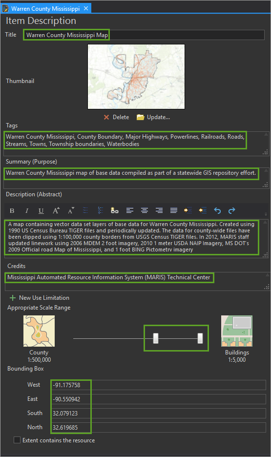 Updated map metadata