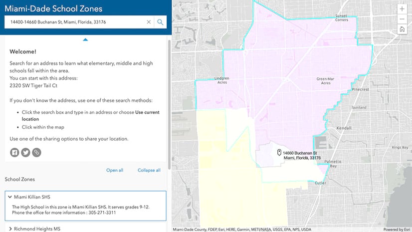 Results of a searched address in the zone lookup app.