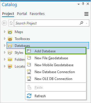Add Database in the Catalog pane context menu