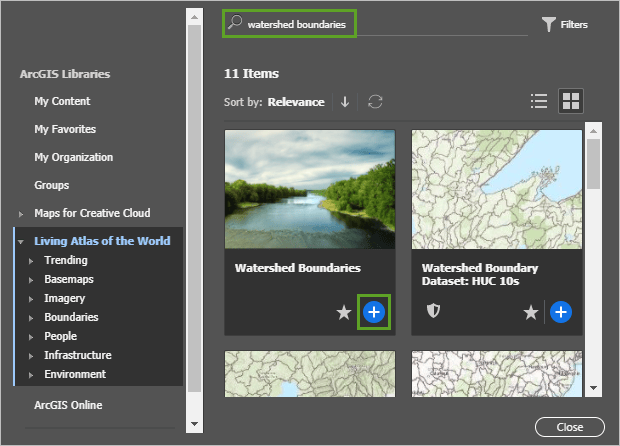 Watershed Boundaries in Living Atlas search results