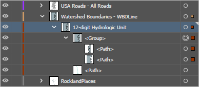 New path layers inside the watershed boundaries group layer