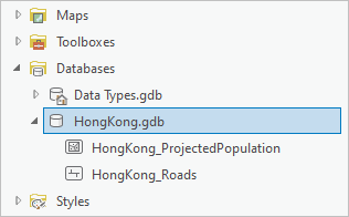 HongKong.gdb in the Catalog pane