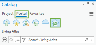 Living Atlas tab on the Portal tab of the Catalog pane Living Atlas tab on the Portal tab of the Catalog pane