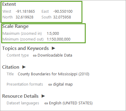 Metadata extent and scale