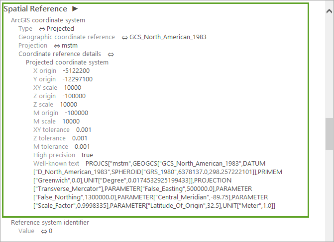 Metadata spatial reference