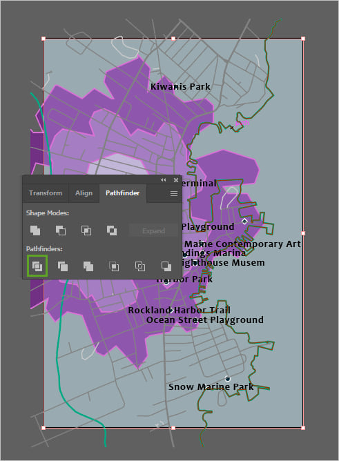 Divide tool on the Pathfinder window