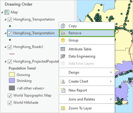 Remove on the layer context menu in the Contents pane