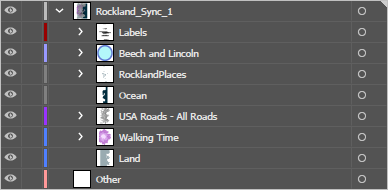 Layers list with ocean in the middle and land at the bottom