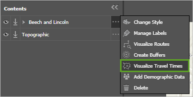 Visualize Travel Time in the menu of the Beech and Lincoln layer