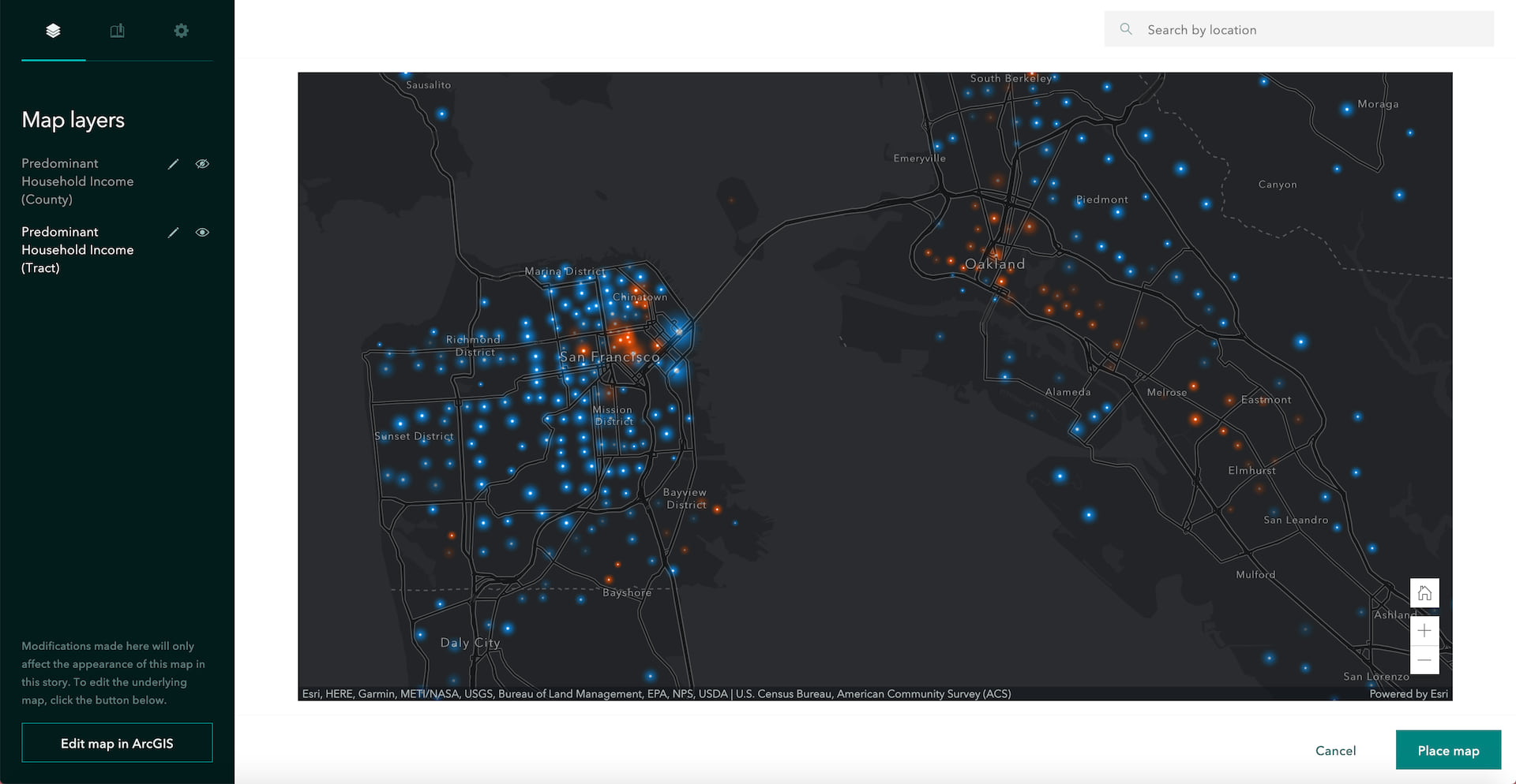 The map designer showing the 'Edit map in ArcGIS' button