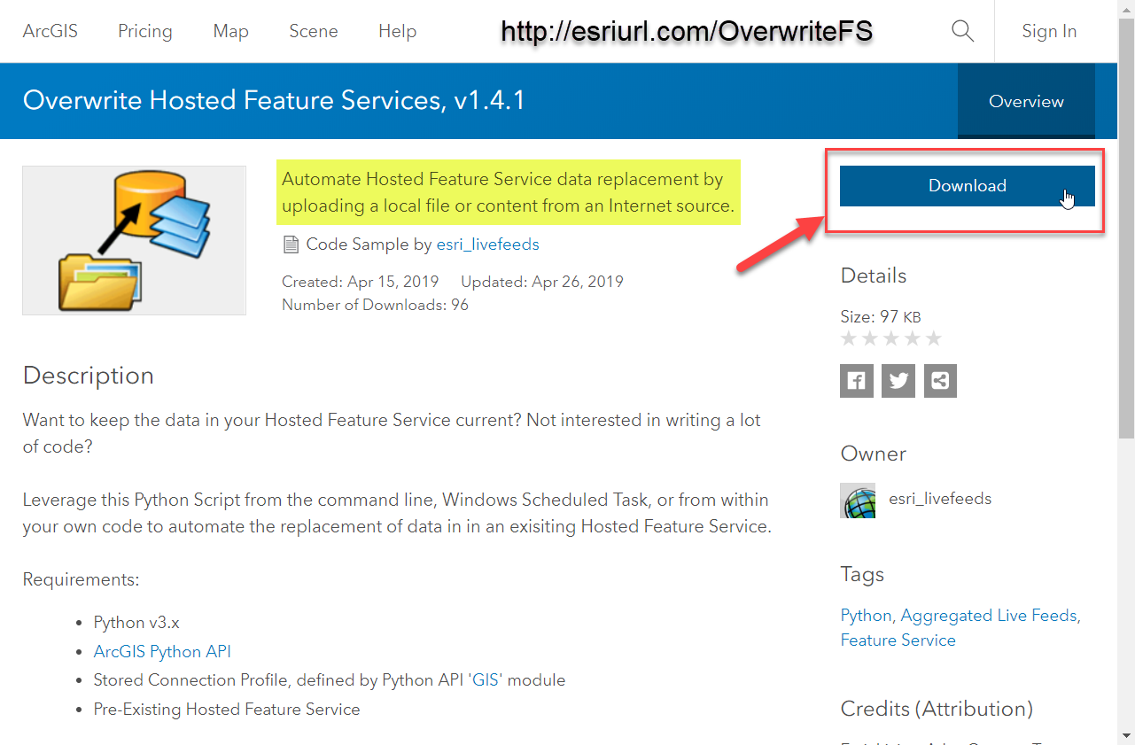 Overwrite Feature Service Script