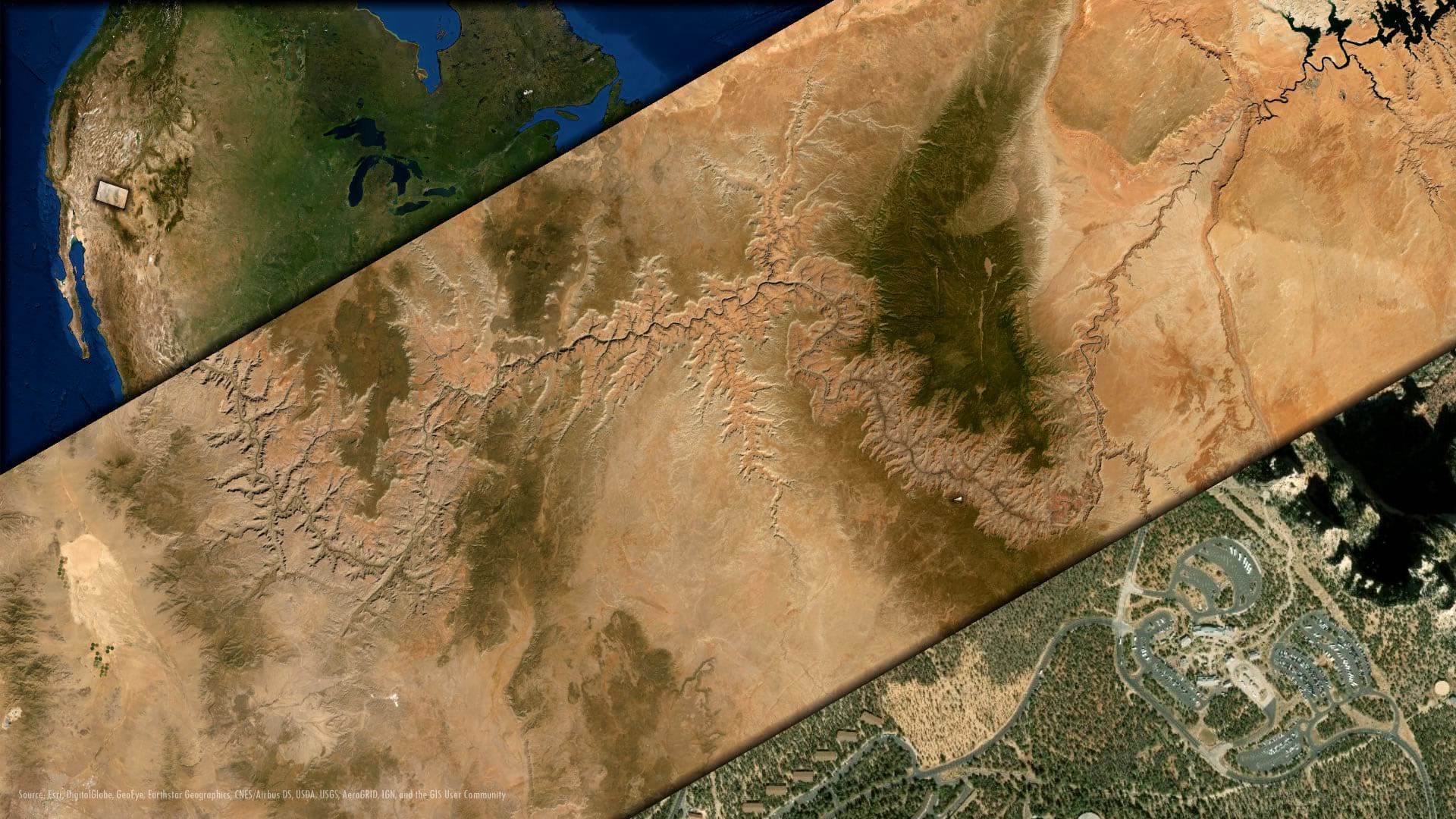 The Grand Canyon, with locator overview and South Rim Visitor's Center inset. The Grand Canyon, with locator overview and South Rim Visitor's Center inset.
