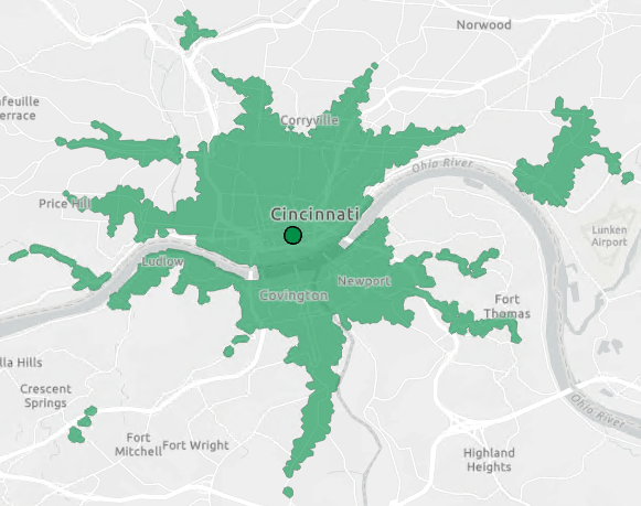 Public transit service area at 5:15PM