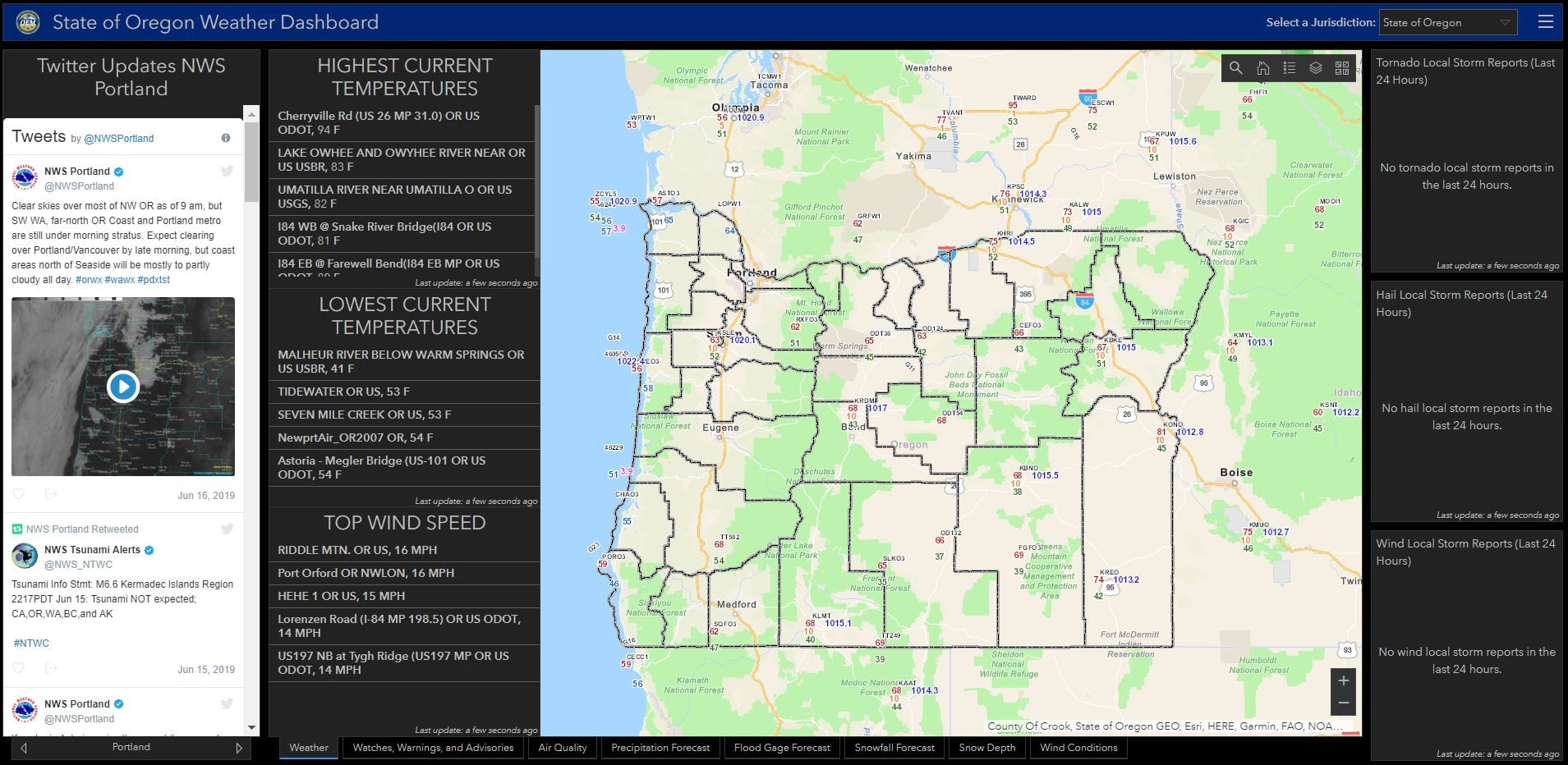 State of Oregon Weather Dashboard