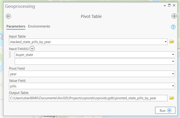 Geoprocessing tool dialog box.