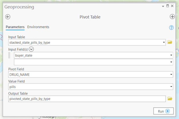 Geoprocessing tool dialog box.