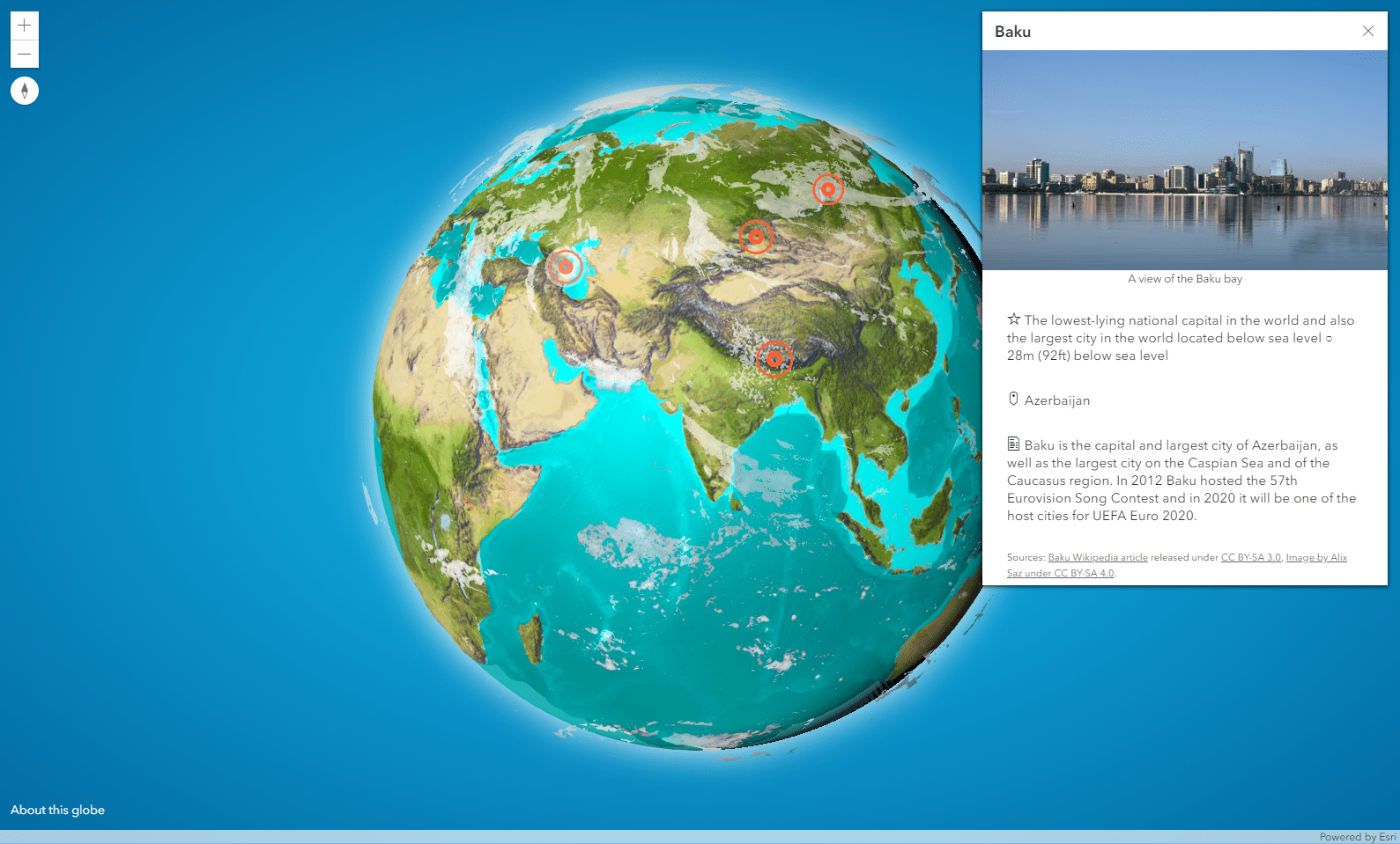 Screenshot of the interactive 3D globe