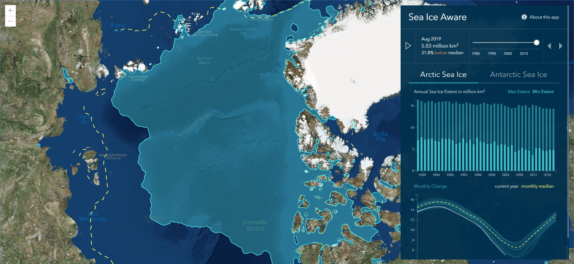Sea Ice Aware app interface Sea Ice Aware app interface