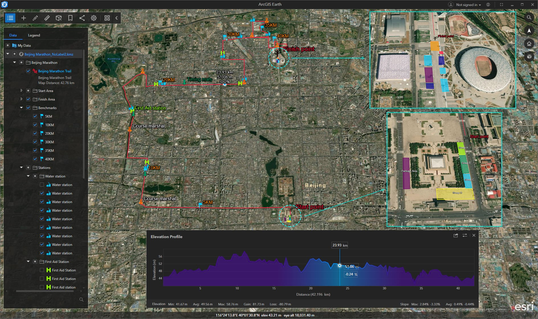 Display the plan of marathon with ArcGIS Earth