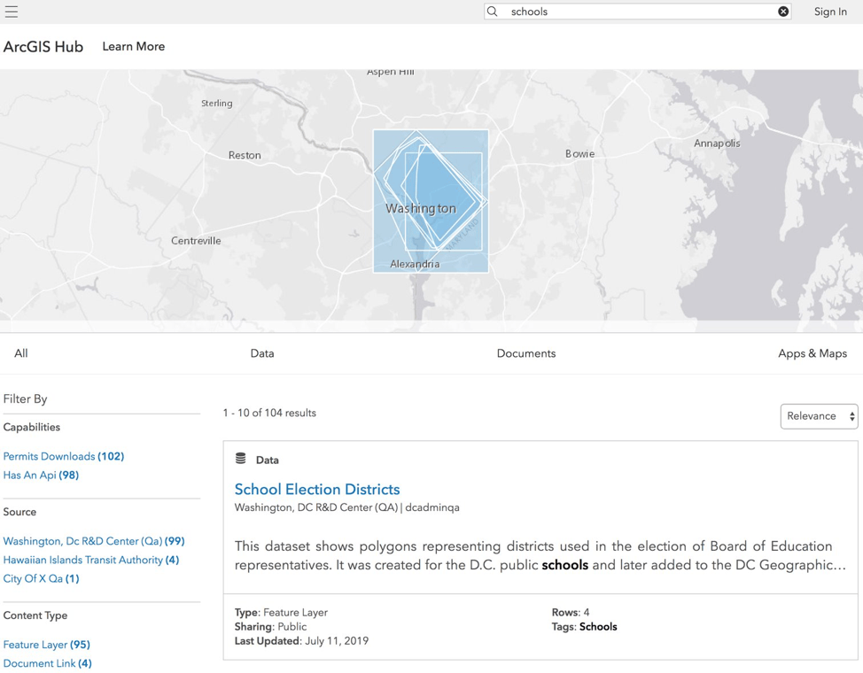 Public feature layer on the dataset preveiw page. Public feature layer on the dataset preveiw page.