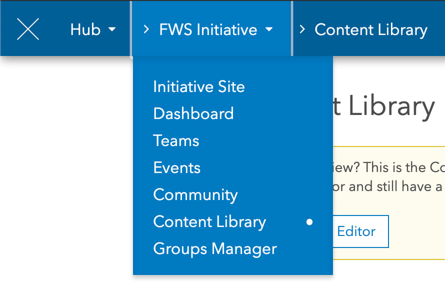 screenshot of the content library link from the site dropdown screenshot of the content library link from the site dropdown