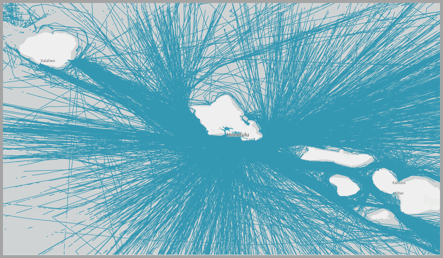 Reconstruct Tracks result showing individual trips for each tracked vessel Reconstruct Tracks result showing individual trips for each tracked vessel