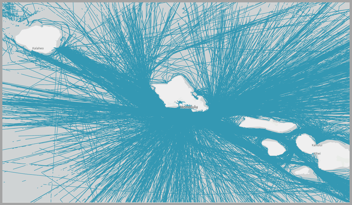 Reconstruct Tracks result showing individual trips for each tracked vessel