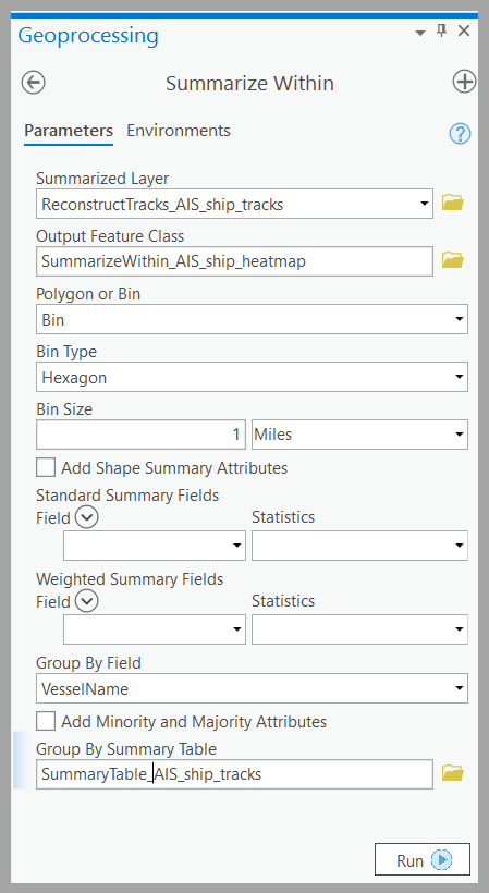 Summarize Within GeoAnalytics Desktop tool parameters Summarize Within GeoAnalytics Desktop tool parameters
