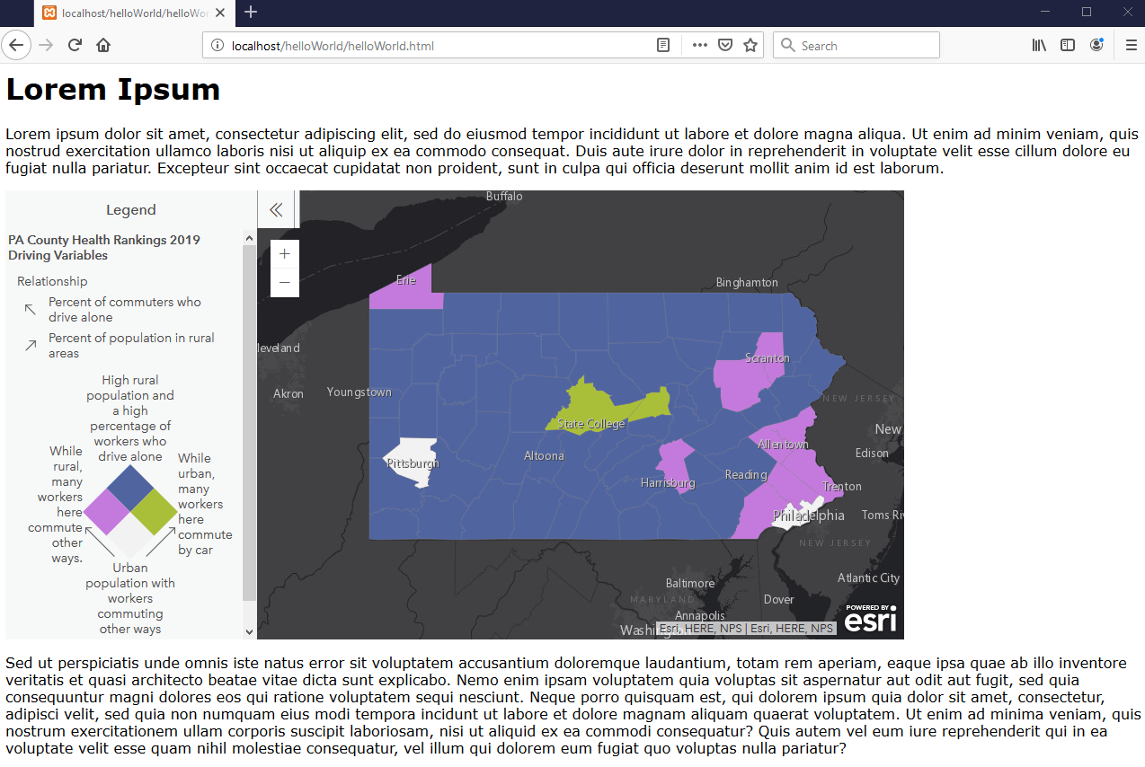 Simple website with web map in between the first and second paragraph of lorem ipsum text. Simple website with web map in between the first and second paragraph of lorem ipsum text.