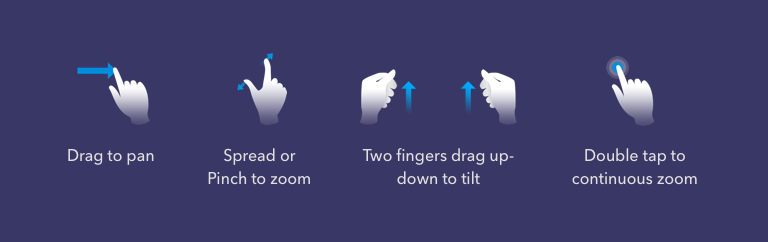 Four gestures to navigate ArcGIS Earth Mobile