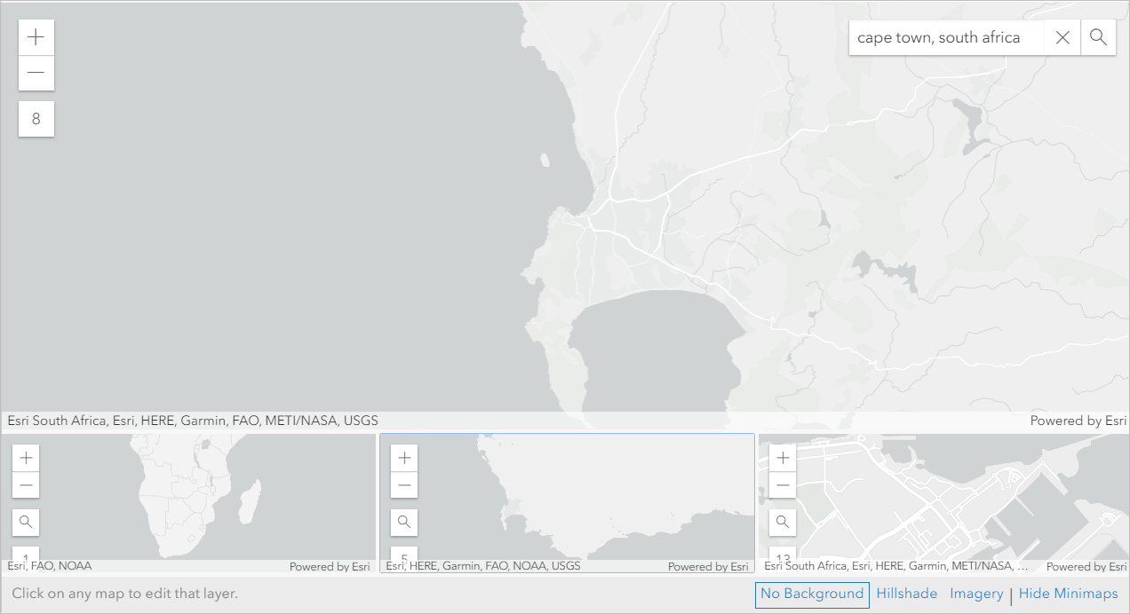 Maps of Cape Town, South Africa at different scale ranges