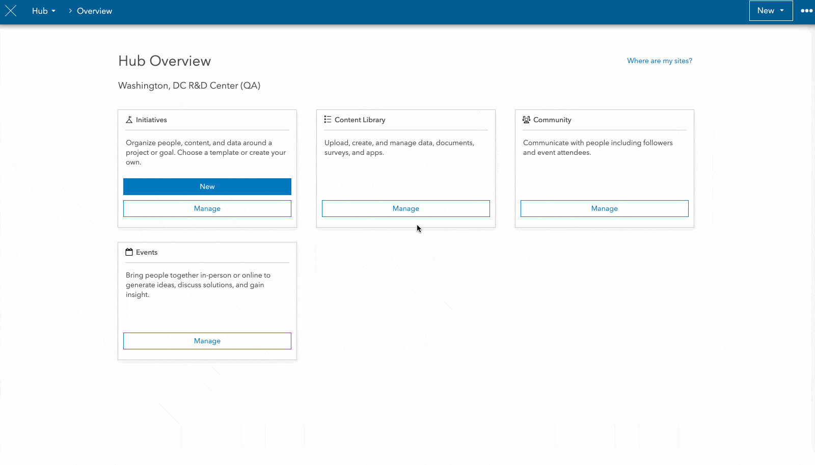 Animated demo of the content library as accessed from the Hub overview menu