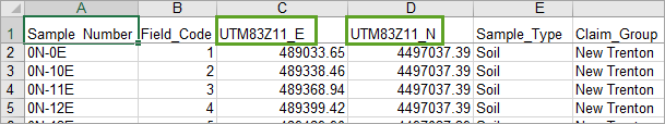 Update Easting and Northing column names