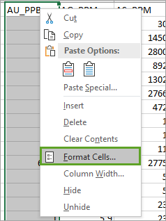 Format columns Format columns