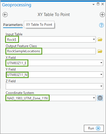 XY Table To Point tool