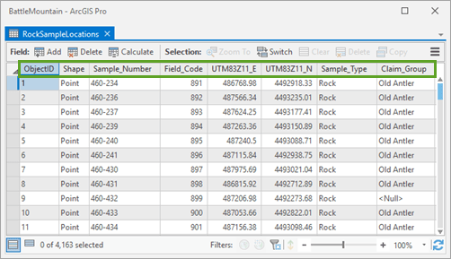 Layer attribute table