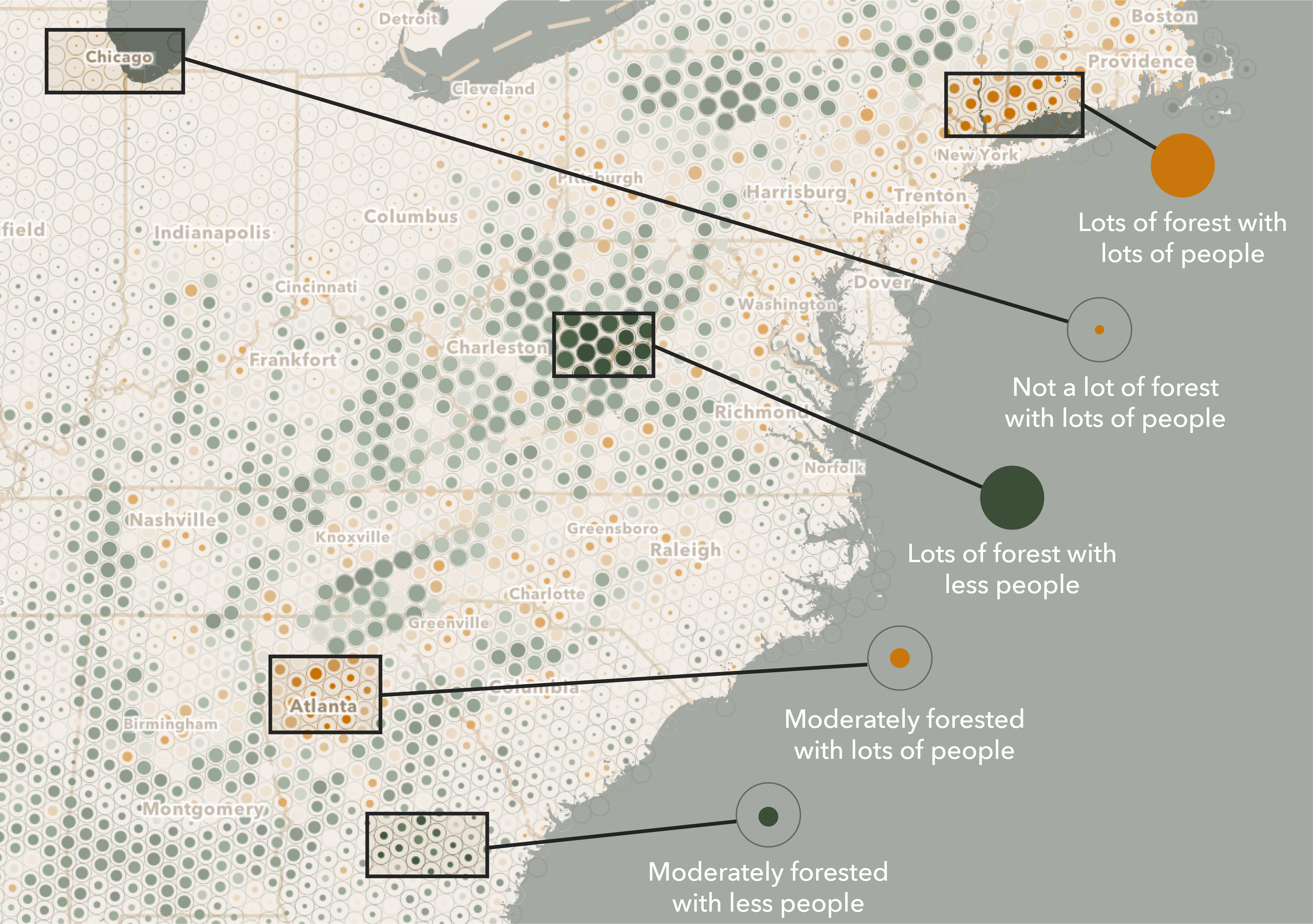 Forest and population map with callouts