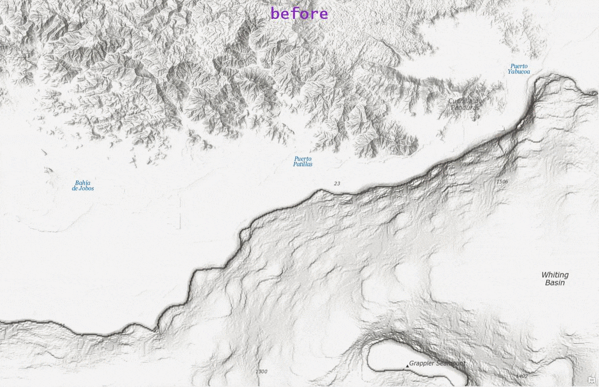 Before and after comparison of Puerto Rico bathymetry