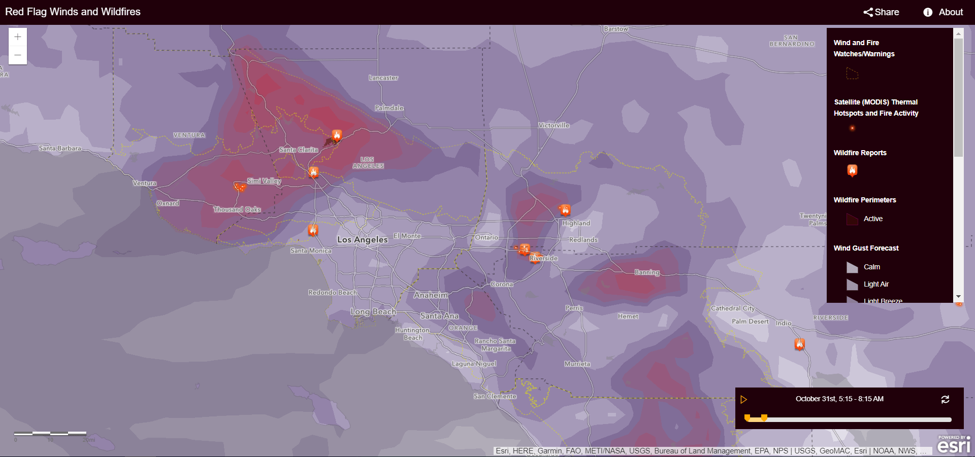 web app for wind and fire conditions in the USA