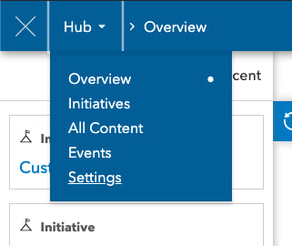 Settings menu option in Hub dropdown Settings menu option in Hub dropdown