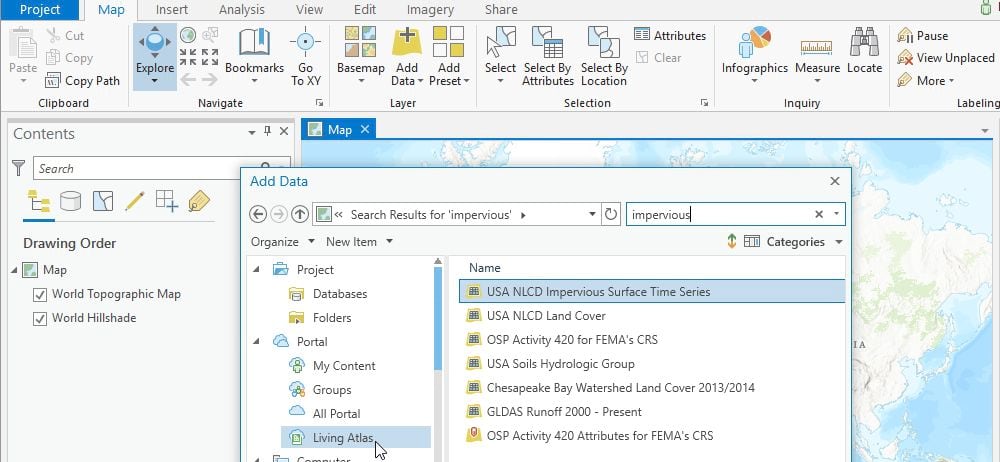 Adding USA NLCD Impervious Surface Time Series layer from the living atlas