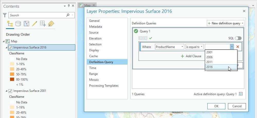 Using the Definition Query to Select Just 2016